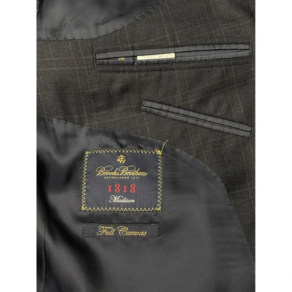 Brooks Brothers 1818 Madison Full Canvas Plaid Ethomas‎ 130 's Wool Blazer 46R
